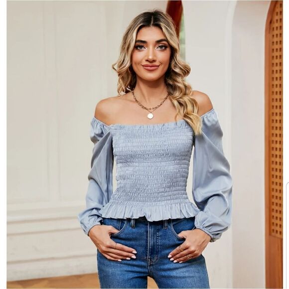 Women Puff Long Sleeve Square Neck Tops Off The Shoulder Floral Ladies T… - Picture 5 of 10
